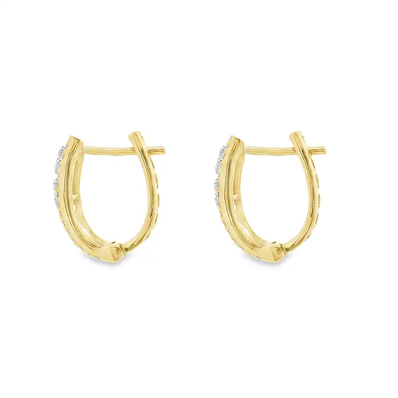 18K Gold Diamond Huggies Earrings - 0.6 inch