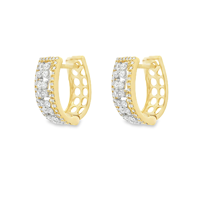 18K Gold Diamond Huggies Earrings - 0.6 inch