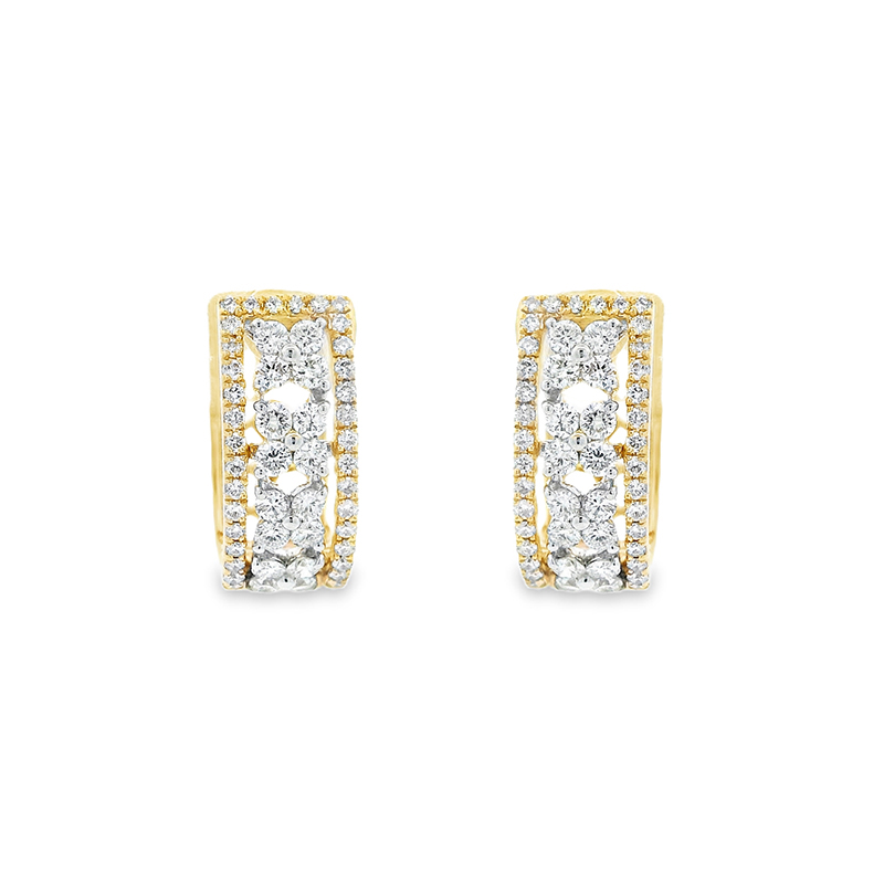 18K Gold Diamond Huggies Earrings - 0.6 inch