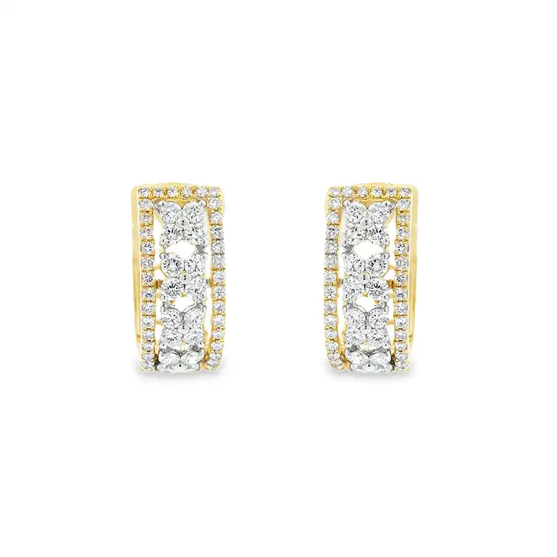 18K Gold Diamond Huggies Earrings - 0.6 inch