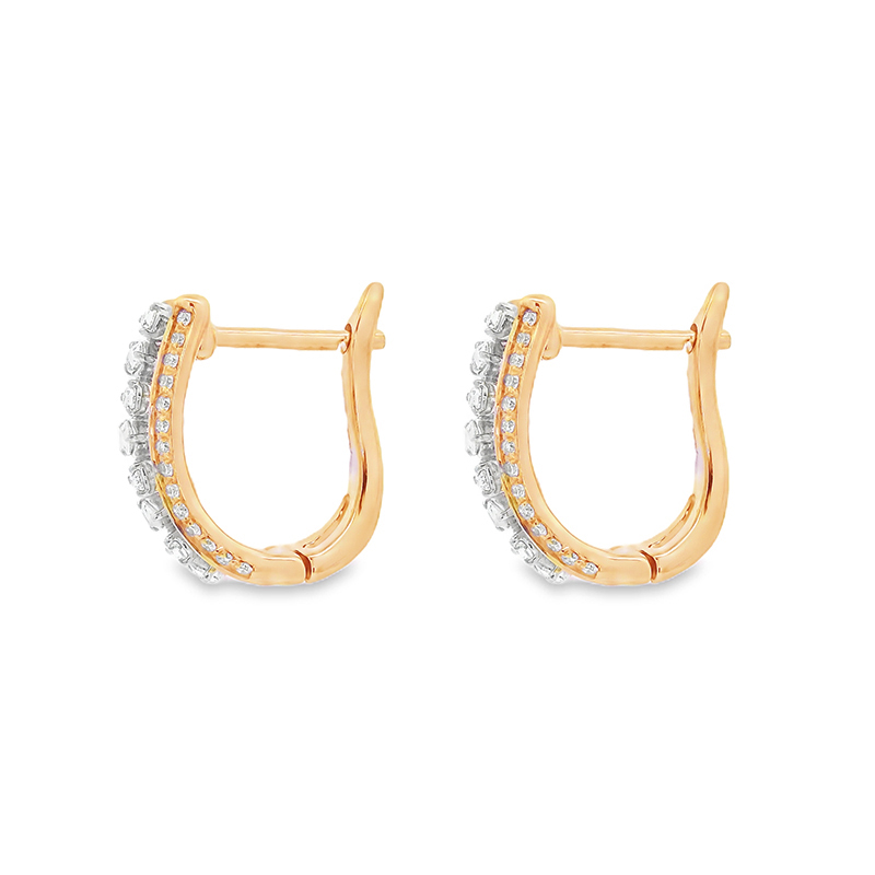 18K Gold Diamond Huggies Earrings - 0.6 inch