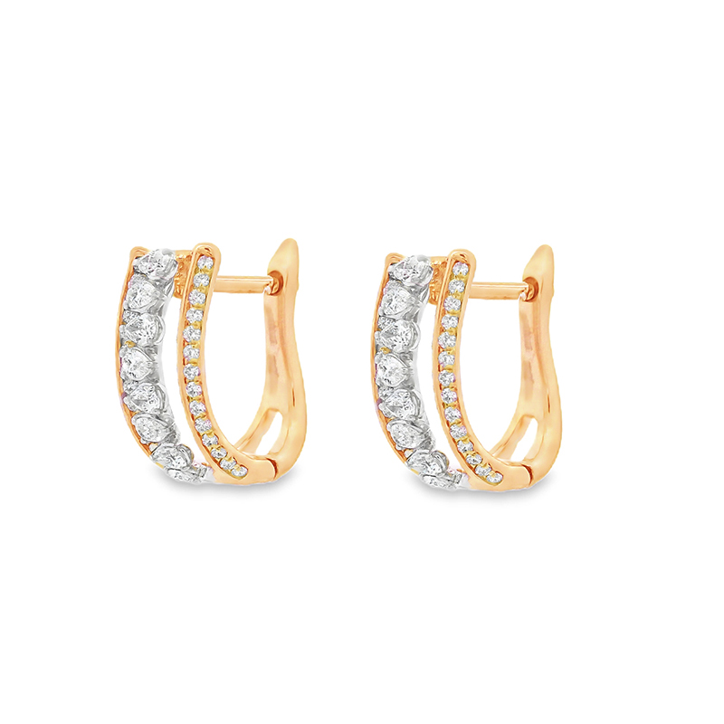 18K Gold Diamond Huggies Earrings - 0.6 inch