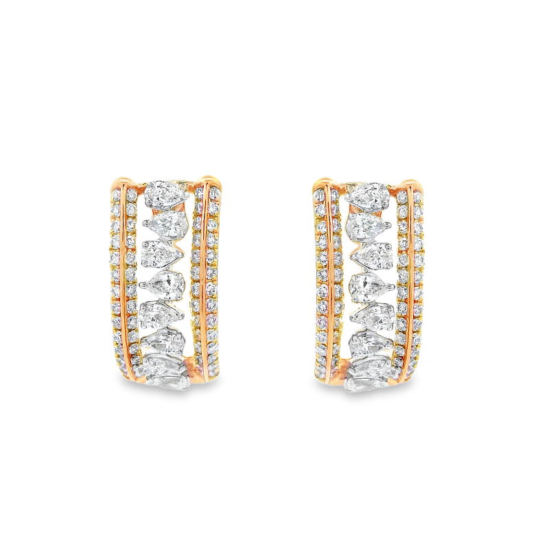 18K Gold Diamond Huggies Earrings - 0.6 inch