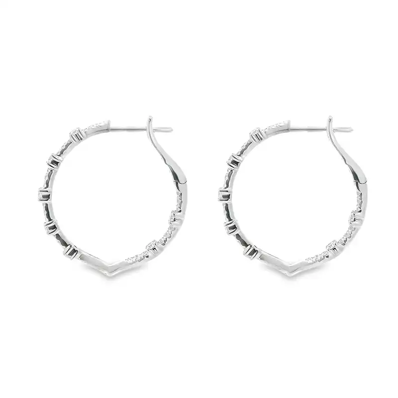 18K Gold Diamond Hoop Earrings -1 inch