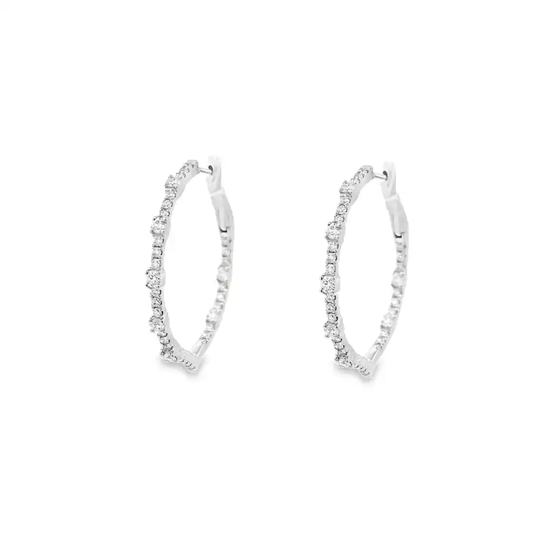 18K Gold Diamond Hoop Earrings -1 inch