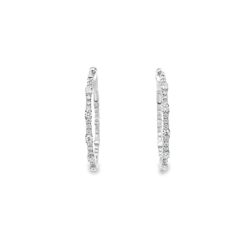 18K Gold Diamond Hoop Earrings -1 inch