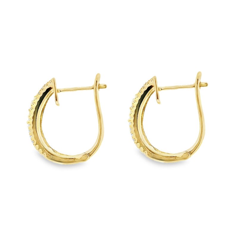 18K Gold Diamond Huggies Earrings - 0.7 inch