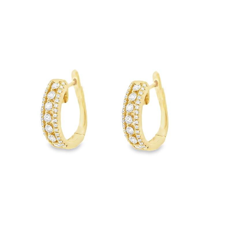 18K Gold Diamond Huggies Earrings - 0.7 inch