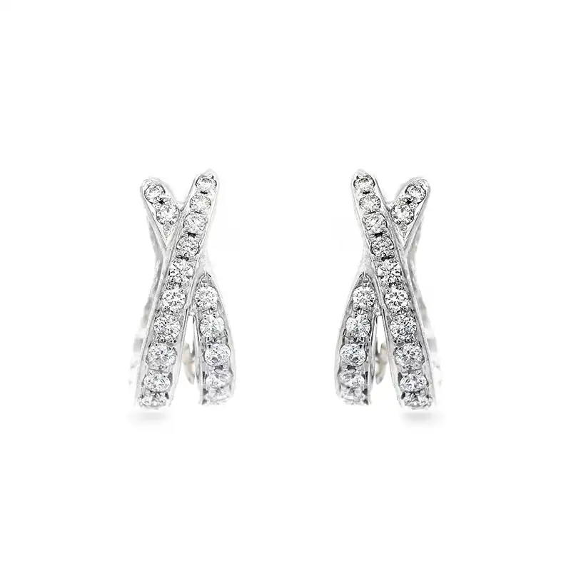 18K White Gold Diamond Hoop Earrings