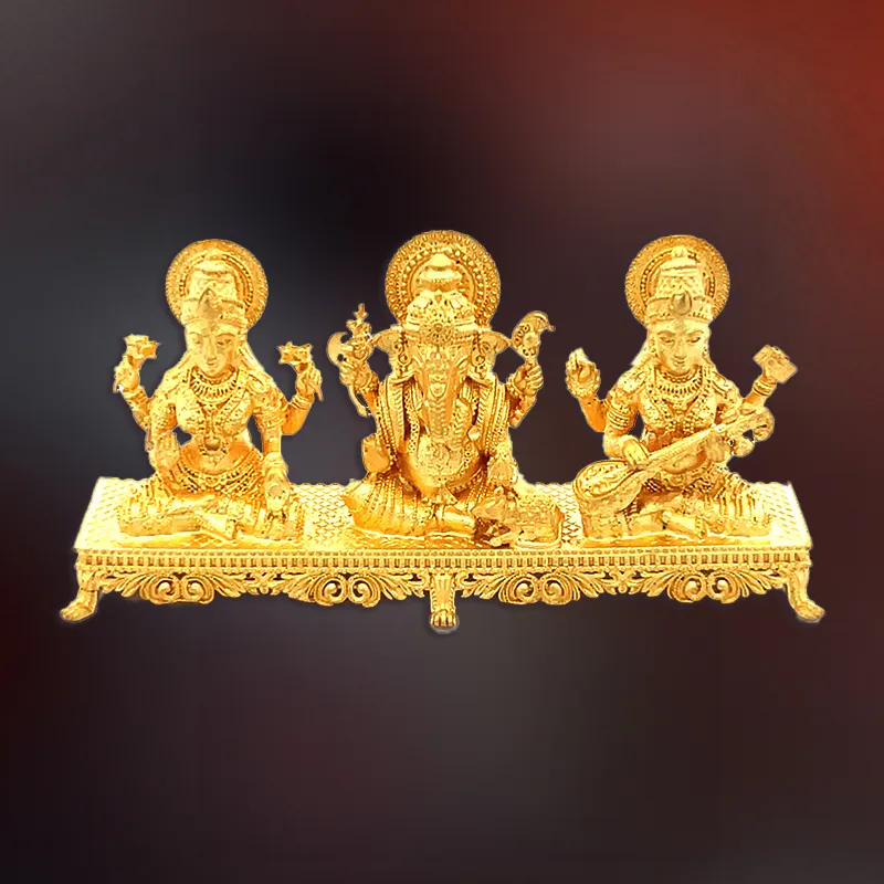 Laxmi Ganesh Saraswati Gold Statue | Spiritual Puja Vastu