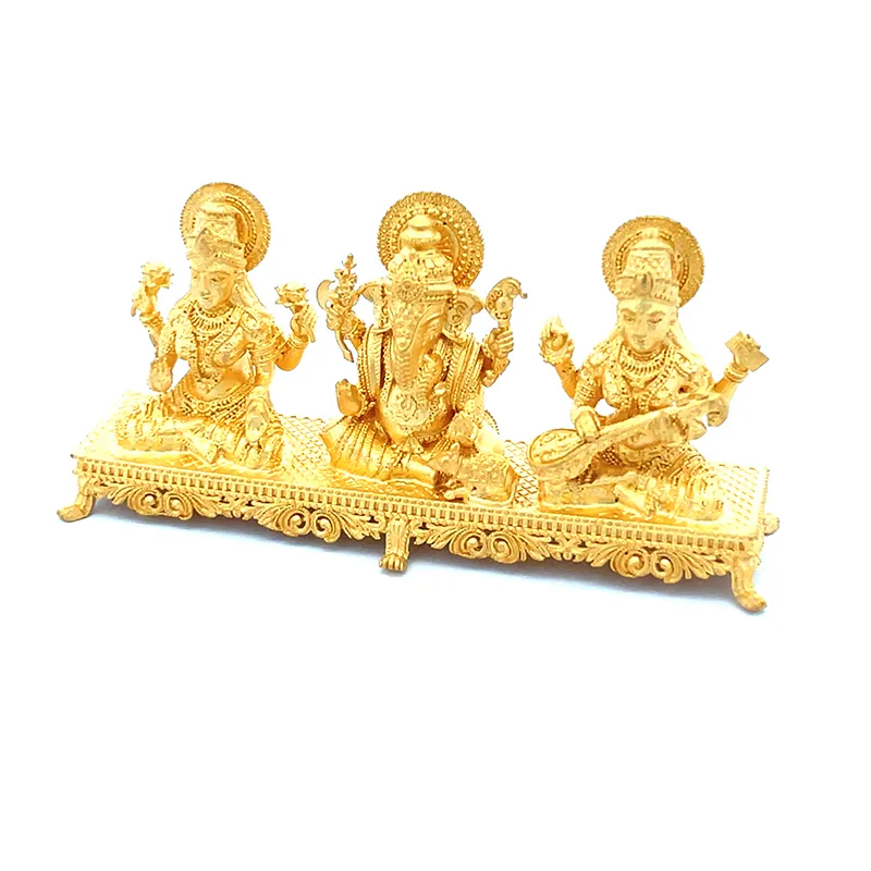 Laxmi Ganesh Saraswati Gold Statue | Spiritual Puja Vastu