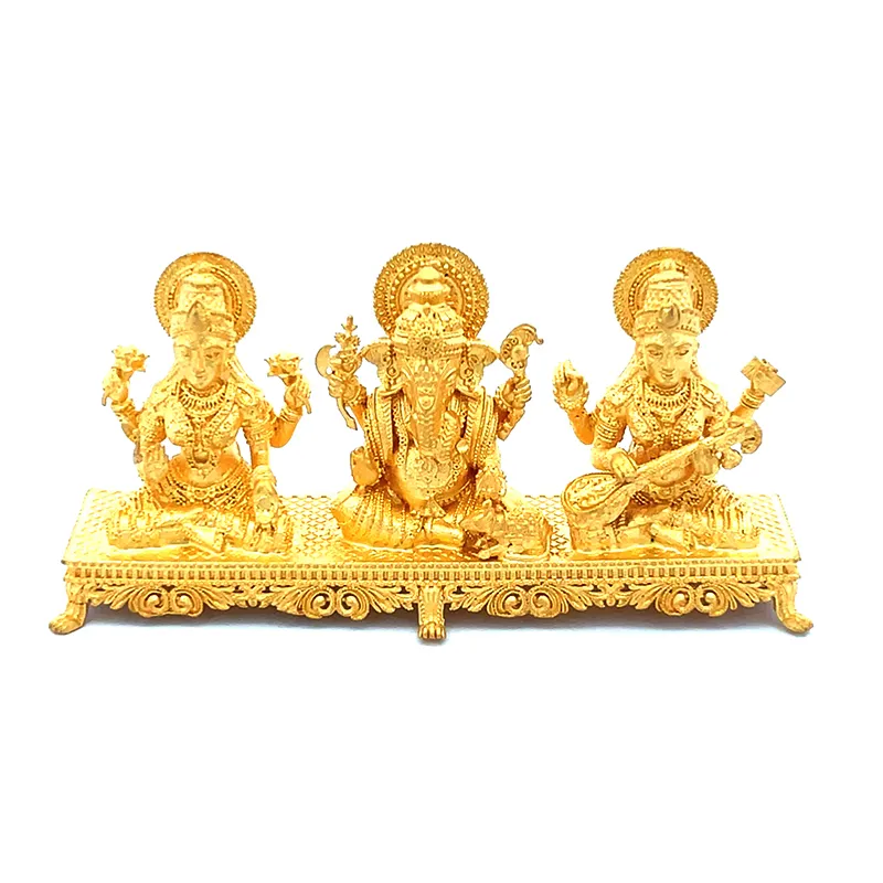 Laxmi Ganesh Saraswati Gold Statue | Spiritual Puja Vastu