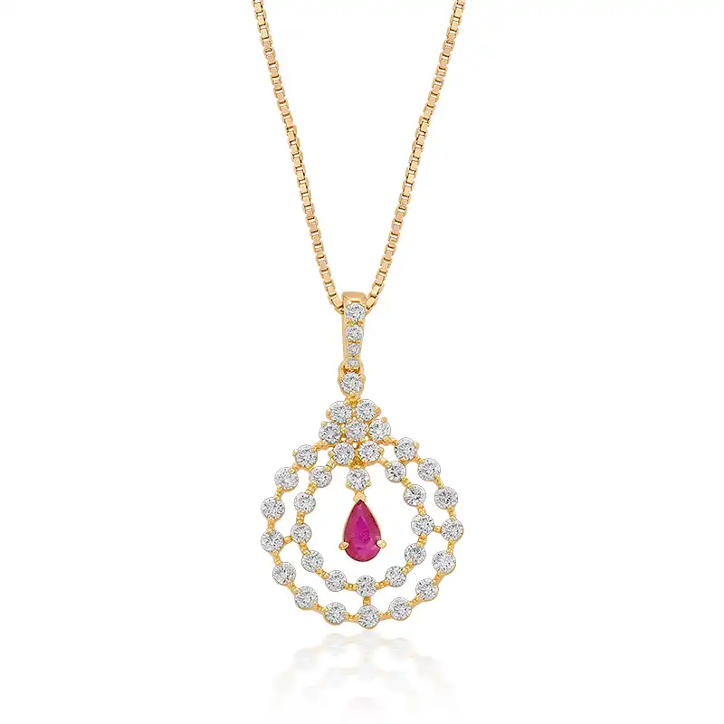 Contemporary Royalty Gemstone studded Diamond Pendant Set