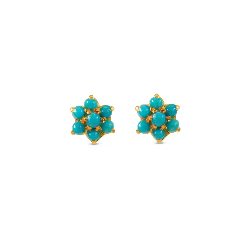 Bright Blue Gold Ear Studs in 22K Gold