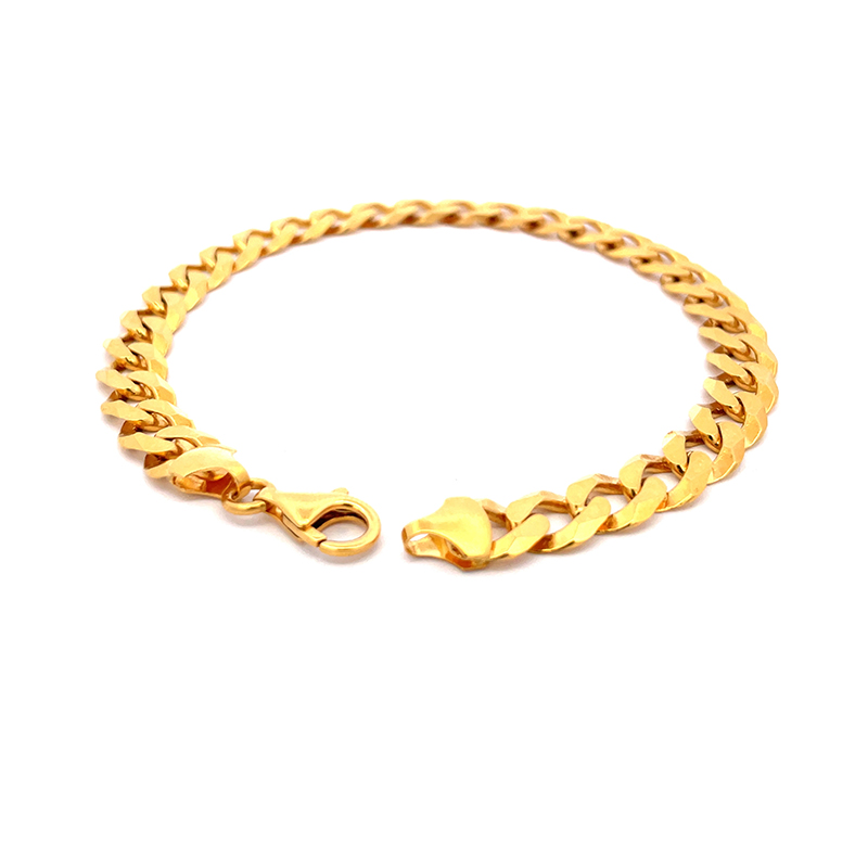 22K Yellow Gold Interlocking Cuban Chain Bracelet - 9 inches