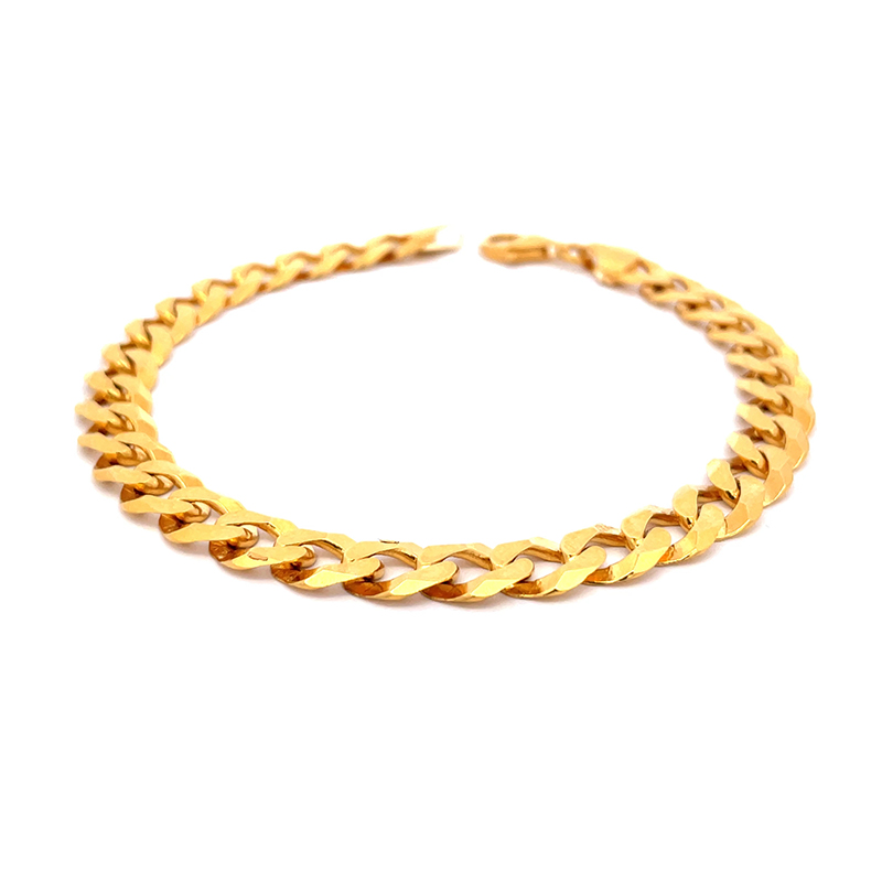 22K Yellow Gold Interlocking Cuban Chain Bracelet - 9 inches