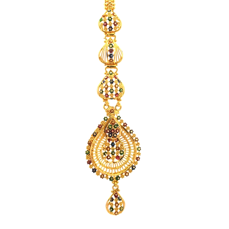 22K Yellow Gold Maang Tikka with Minakari