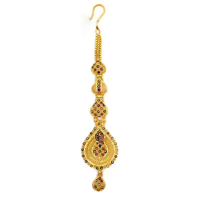 22K Yellow Gold Maang Tikka with Minakari