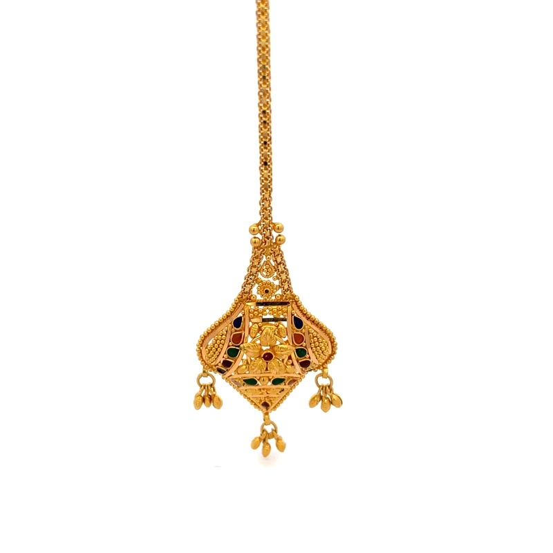 22K Yellow Gold Maang Tikka with Minakari