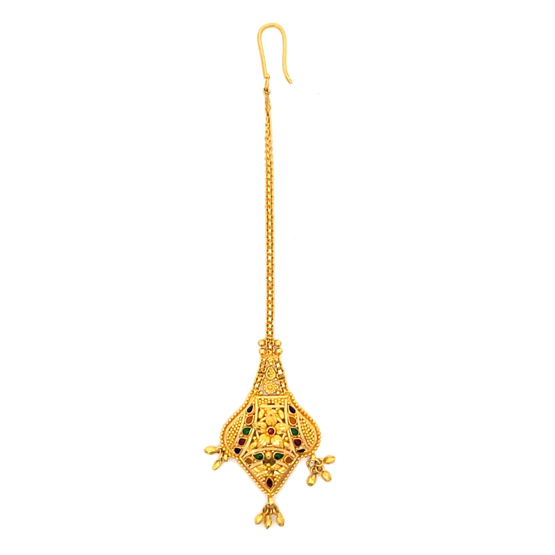 22K Yellow Gold Maang Tikka with Minakari