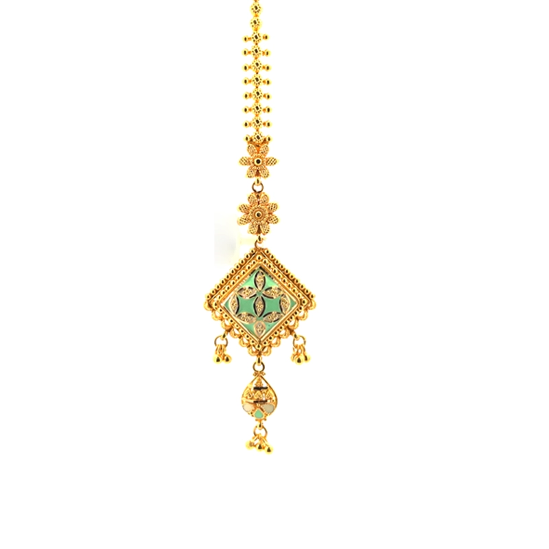 22K Yellow Gold Maang Tikka with Minakari