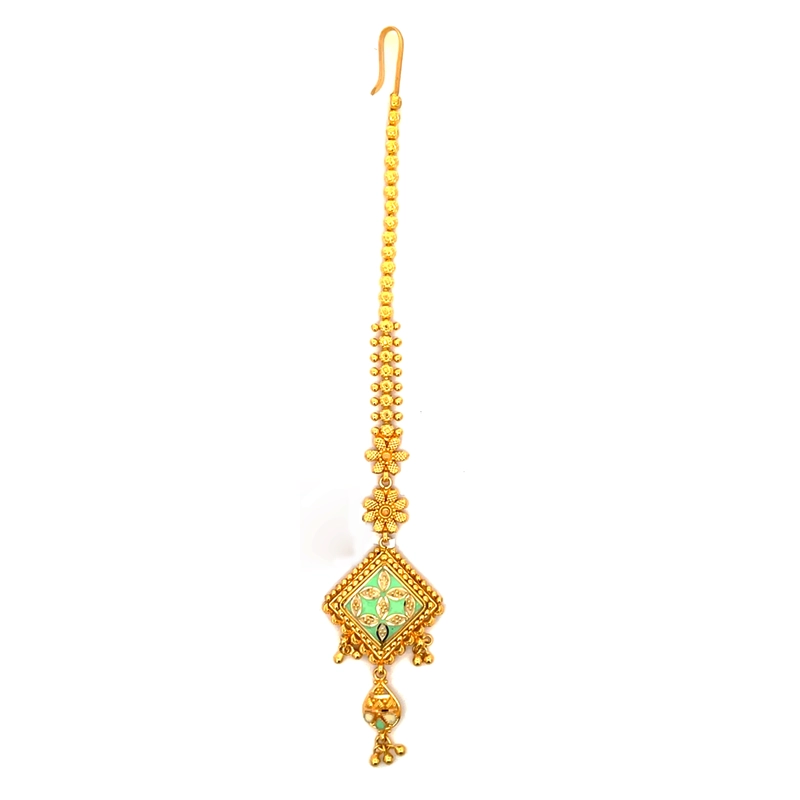 22K Yellow Gold Maang Tikka with Minakari