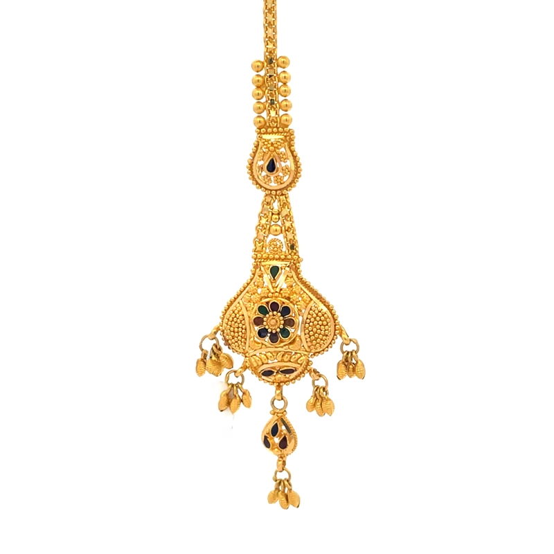 22K Yellow Gold Maang Tikka with Minakari