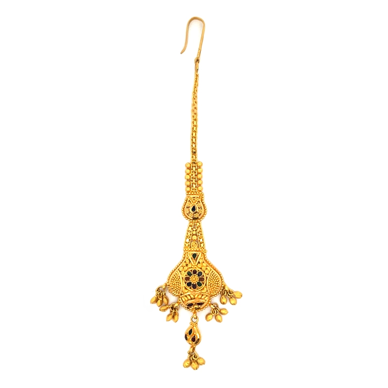 22K Yellow Gold Maang Tikka with Minakari