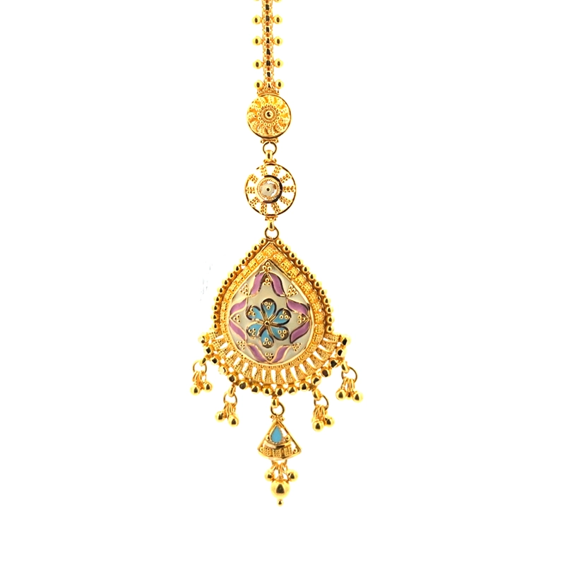 22K Yellow Gold Maang Tikka with Minakari