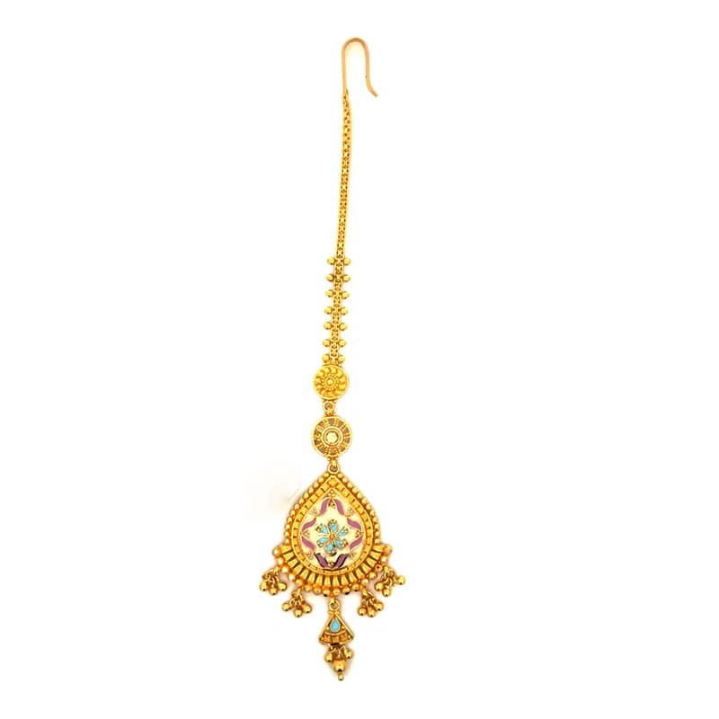 22K Yellow Gold Maang Tikka with Minakari