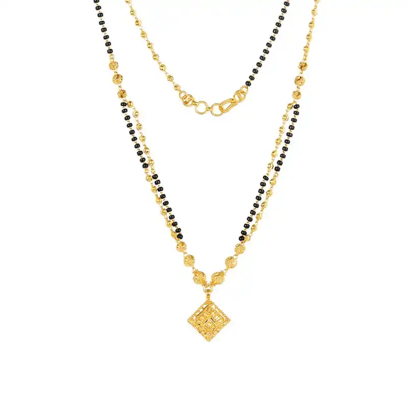 22K Yellow Gold and Black Beaded Mangalsutra Pendant Necklace