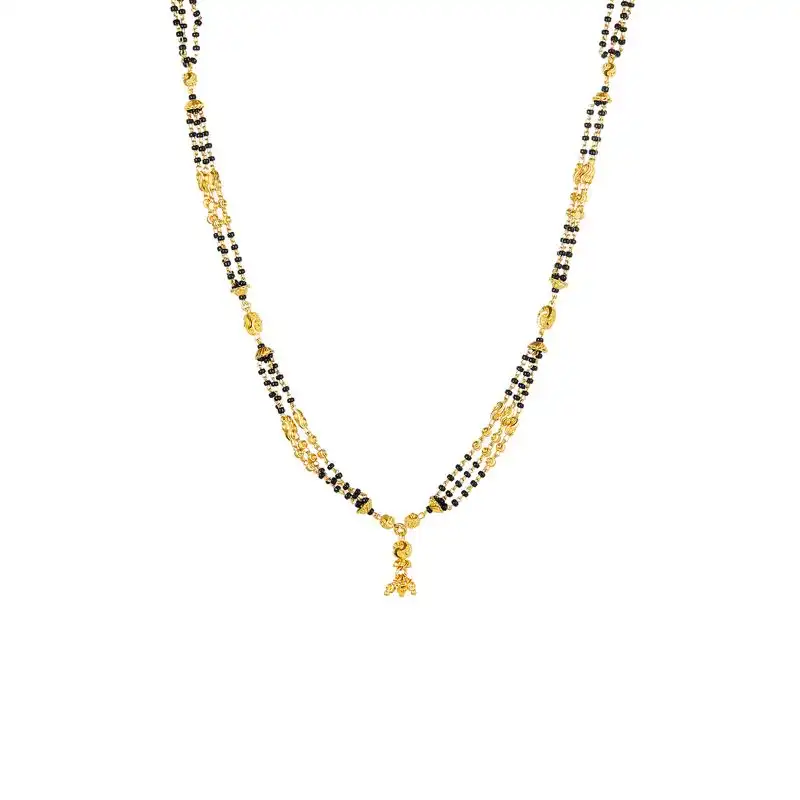 22K Yellow Gold and Black Beaded Mangalsutra Pendant Necklace in 3 lines