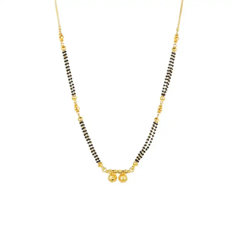 22K Yellow Gold and Black Beaded Mangalsutra Vati-style Pendant Necklace