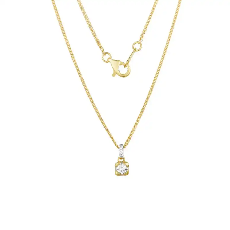 18K Yellow Gold Diamond Necklace with 4 Diamonds