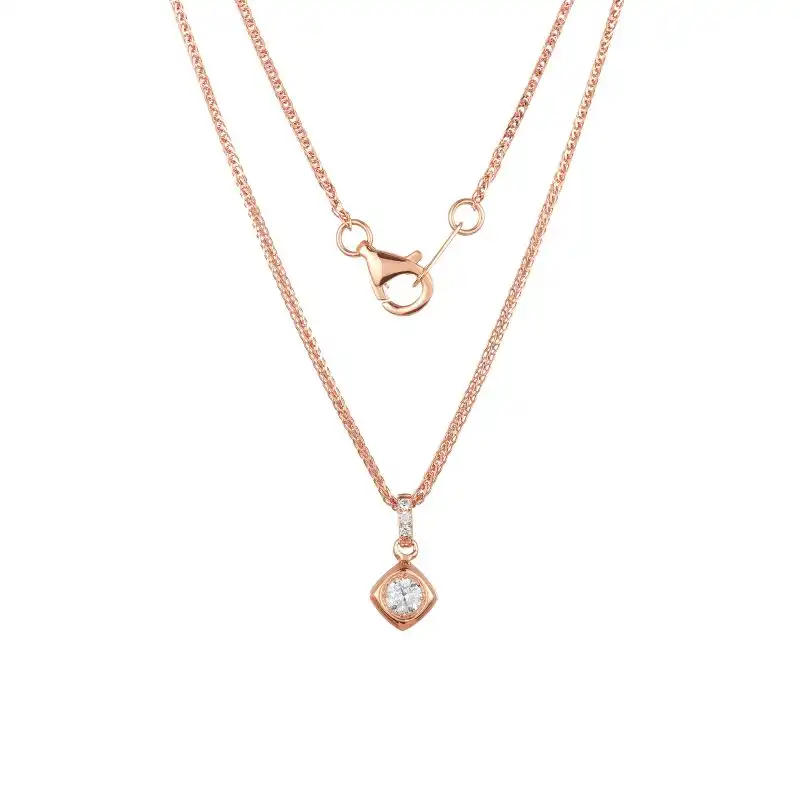 18K Rose Gold Diamond Necklace with 4 Diamonds