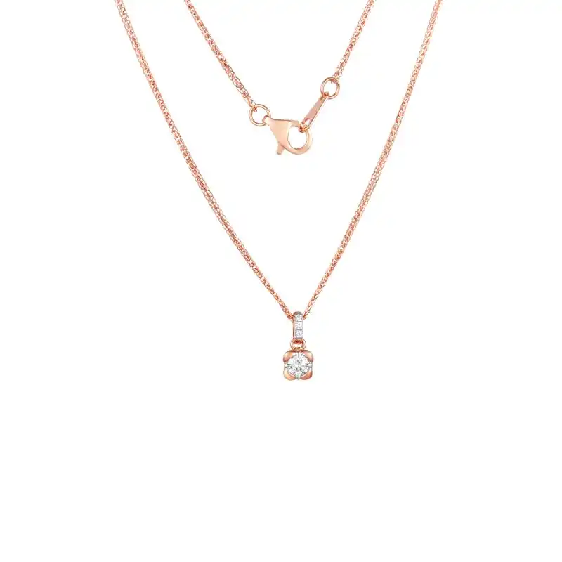 18K Rose Gold Diamond Necklace with 4 Diamonds