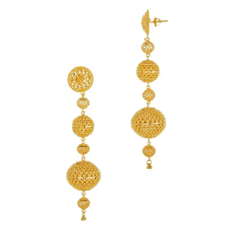 22K Gold Set of Beaded Necklace and Hanging Earrings