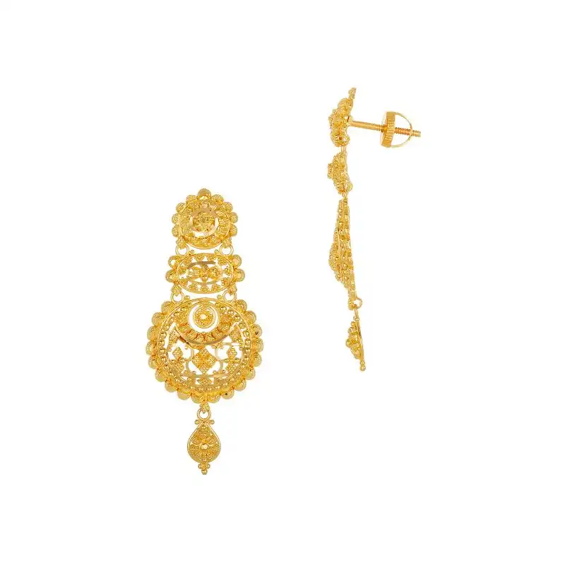 22K Gold Necklace Set with long Drop Earrings