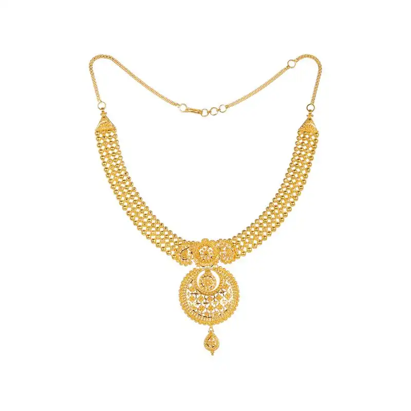 22K Gold Necklace Set with long Drop Earrings