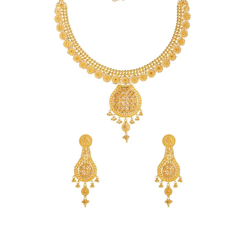 22K Gold Necklace & Drop Earrings Set with Pearls & Culture Pearls -  235-GS3650 in 111.400 Grams