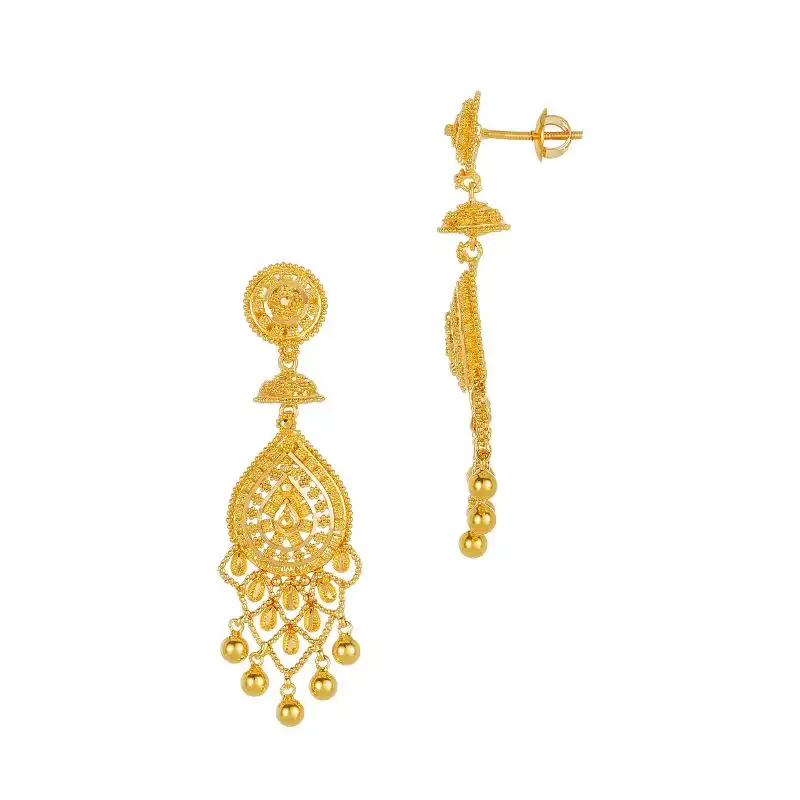 22K Gold Fancy Necklace Set with Hanging Drop Earrings