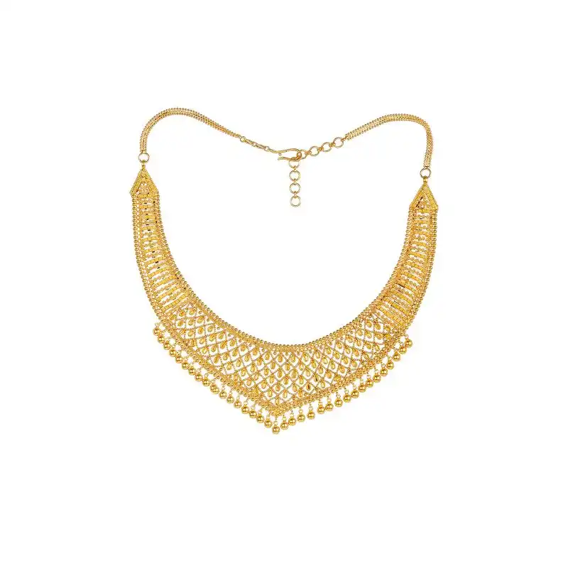 22K Gold Fancy Necklace Set with Hanging Drop Earrings