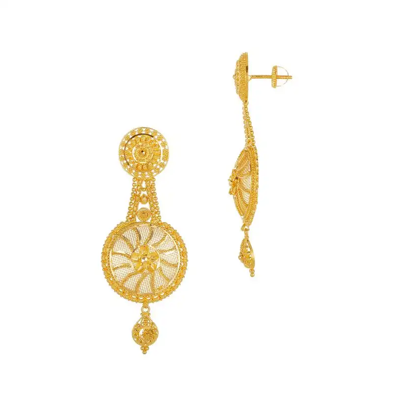 22K Gold Scallop Necklace and long hanging Earring Set