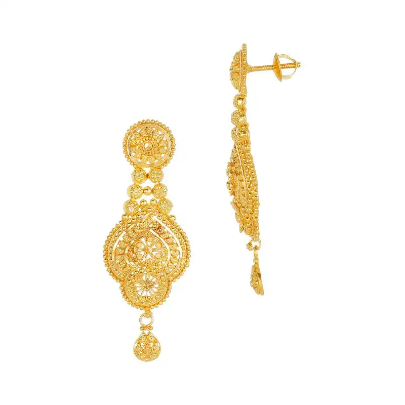 22K Gold Long Necklace and Hanging Earring Set