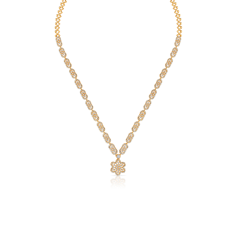 18K Yellow Gold & Diamond Floral Necklace Set