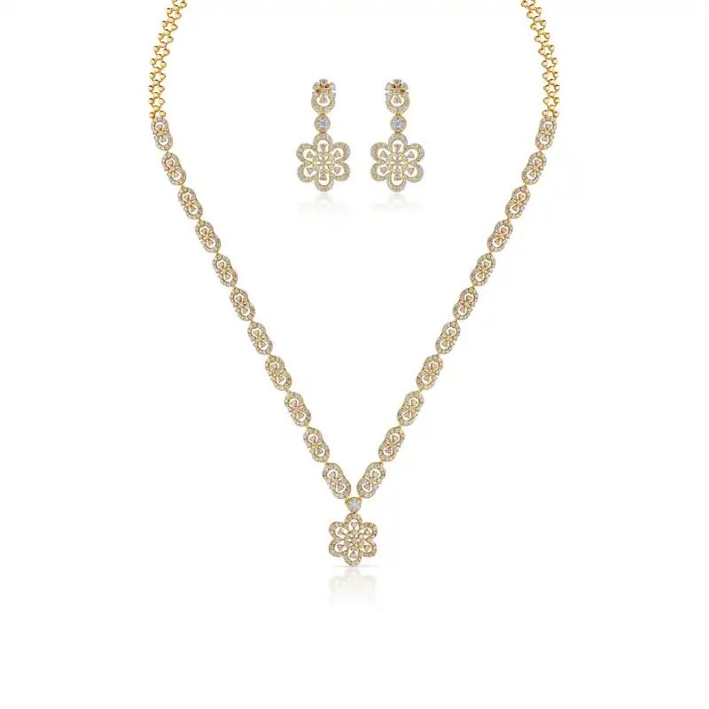 18K Yellow Gold & Diamond Floral Necklace Set