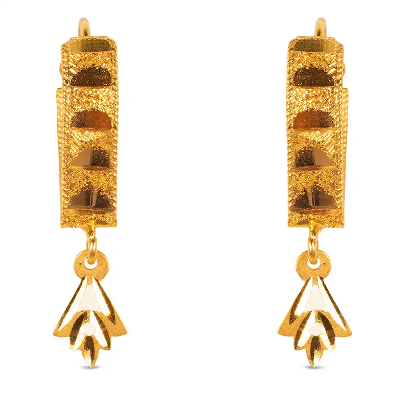 22K Yellow Gold Hoop Hanging Earrings