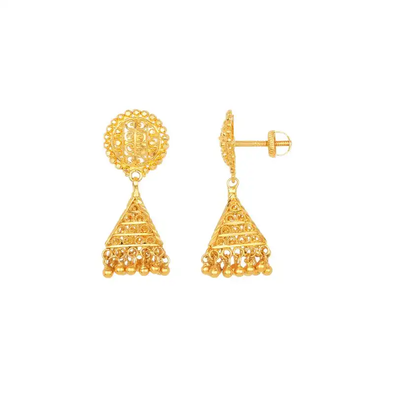 22k Yellow Gold Patterned Jhumka Earrings