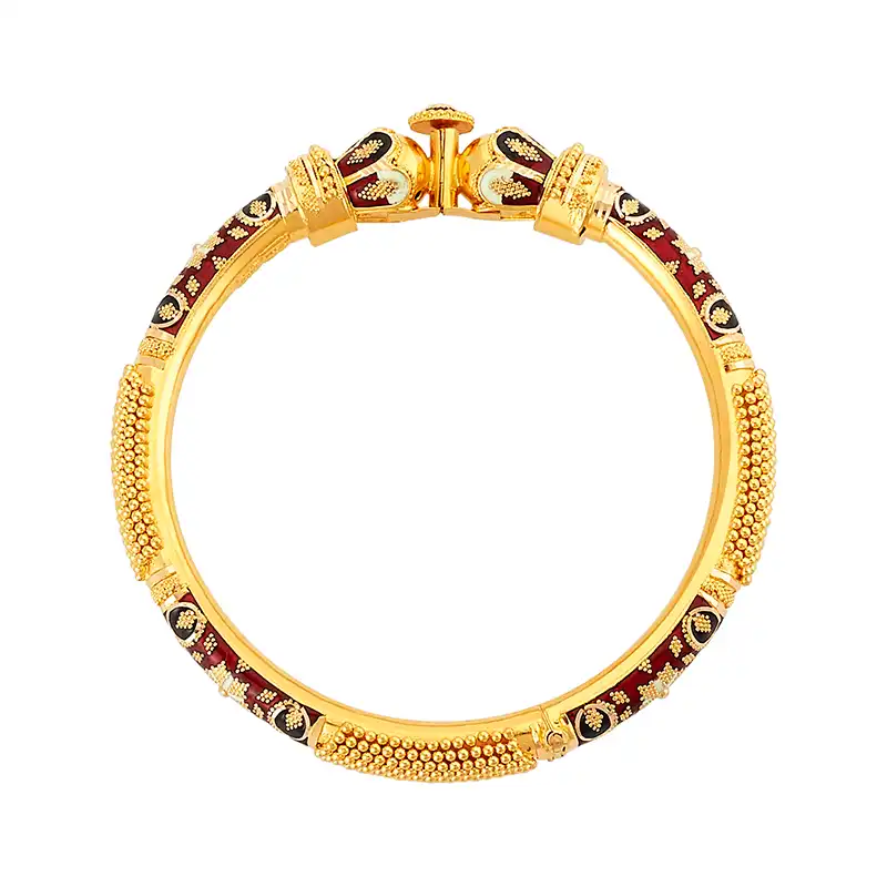 22k Yellow Gold and Enamel Kada Bangle