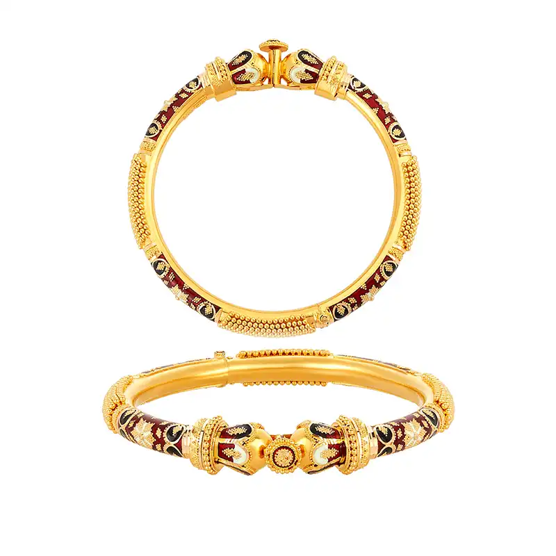 22k Yellow Gold and Enamel Kada Bangle